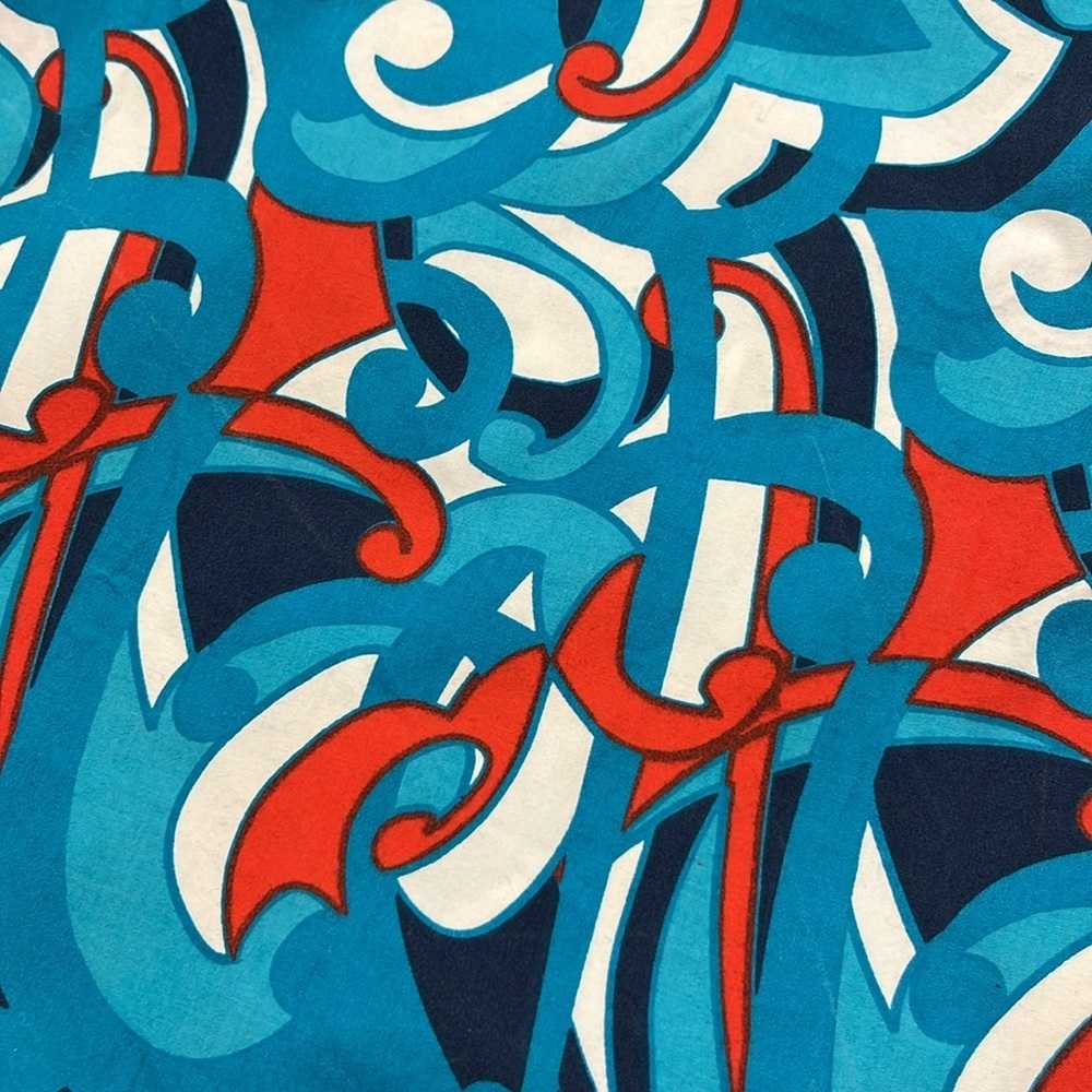 TIZZIE Artsy Mod Print Contrast French Cuff Preppy Retro Blue/Red Cotton Top S - Picture 11 of 16